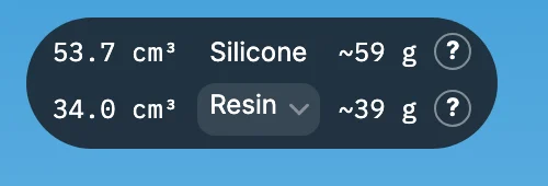 The badge: silicone about 59 g, resin about 39 g